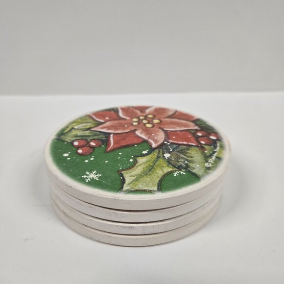 Christmas Poinsettia Coasters – Holiday Drink Coaster Set, Festive Ceramic - Picture 2 of 9